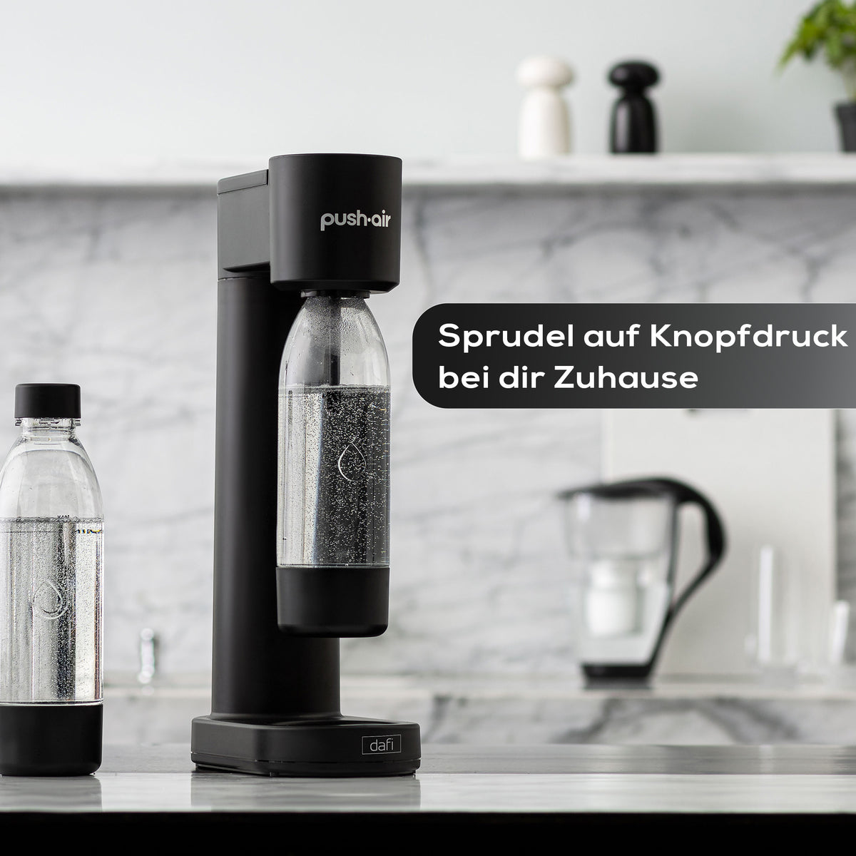 Wassersprudler Pushair inkl. 1 Co2 Zylinder und 2x 0,7l Flasche