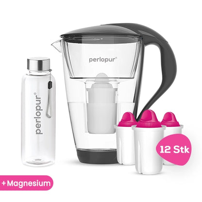 Glas Wasserfilter inkl. 12 Kartuschen plus Glasflasche