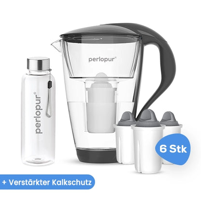 Glas Wasserfilter inkl. 6 Kartuschen plus Glasflasche