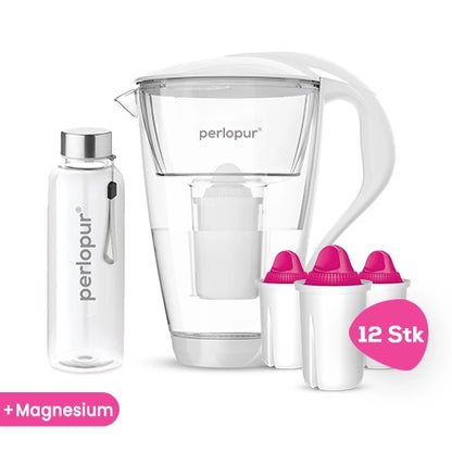 Glas Wasserfilter inkl. 12 Kartuschen plus Glasflasche