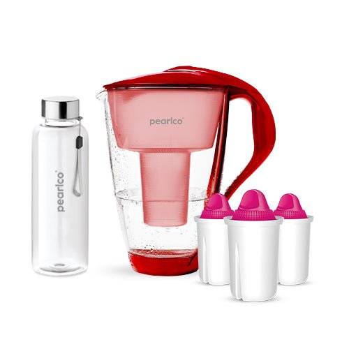 PearlCo Glas Wasserfilter inkl. 3 Kartuschen plus Glasflasche - paarlco.com