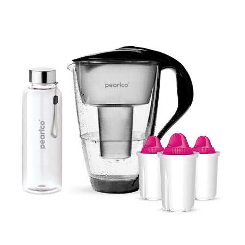 PearlCo Glas Wasserfilter inkl. 3 Kartuschen plus Glasflasche - paarlco.com