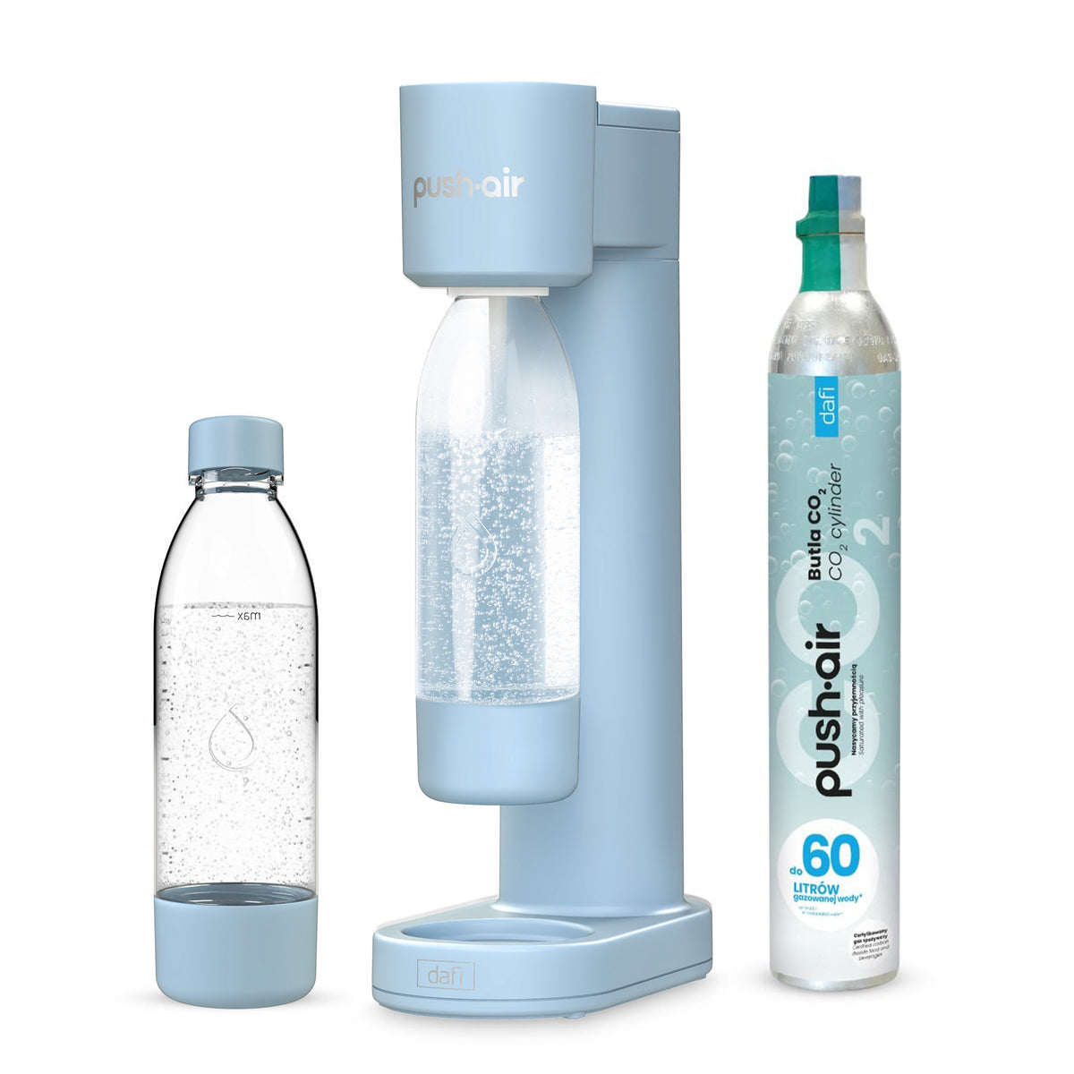 Wassersprudler Pushair inkl. 1 Co2 Zylinder und 2x 0,7l Flasche