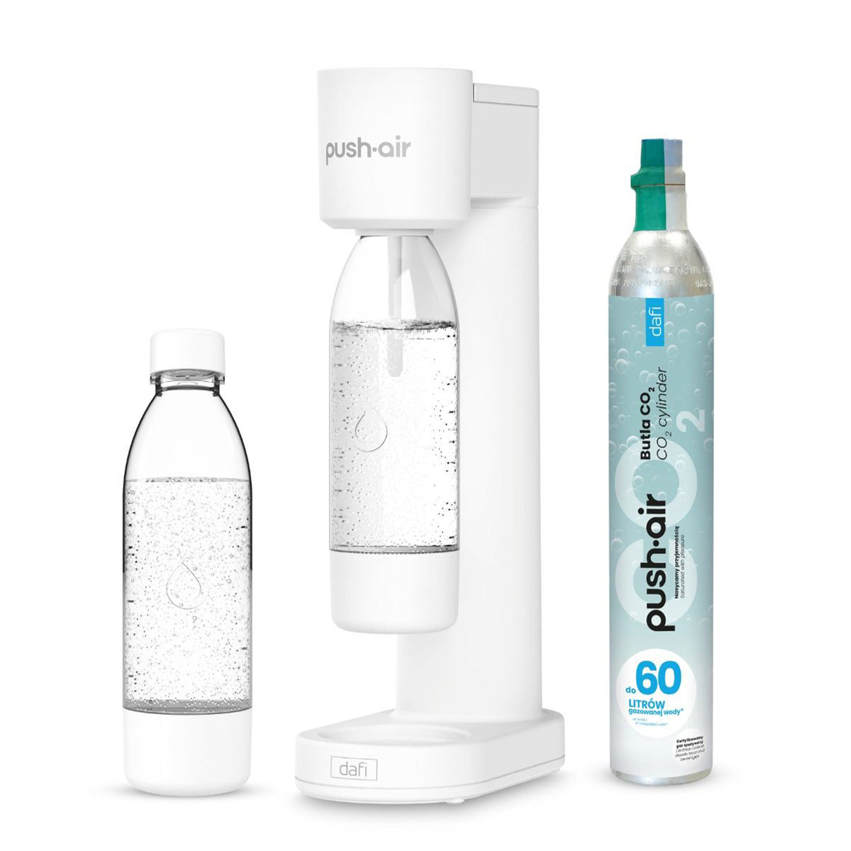 Wassersprudler Pushair inkl. 1 Co2 Zylinder und 2x 0,7l Flasche
