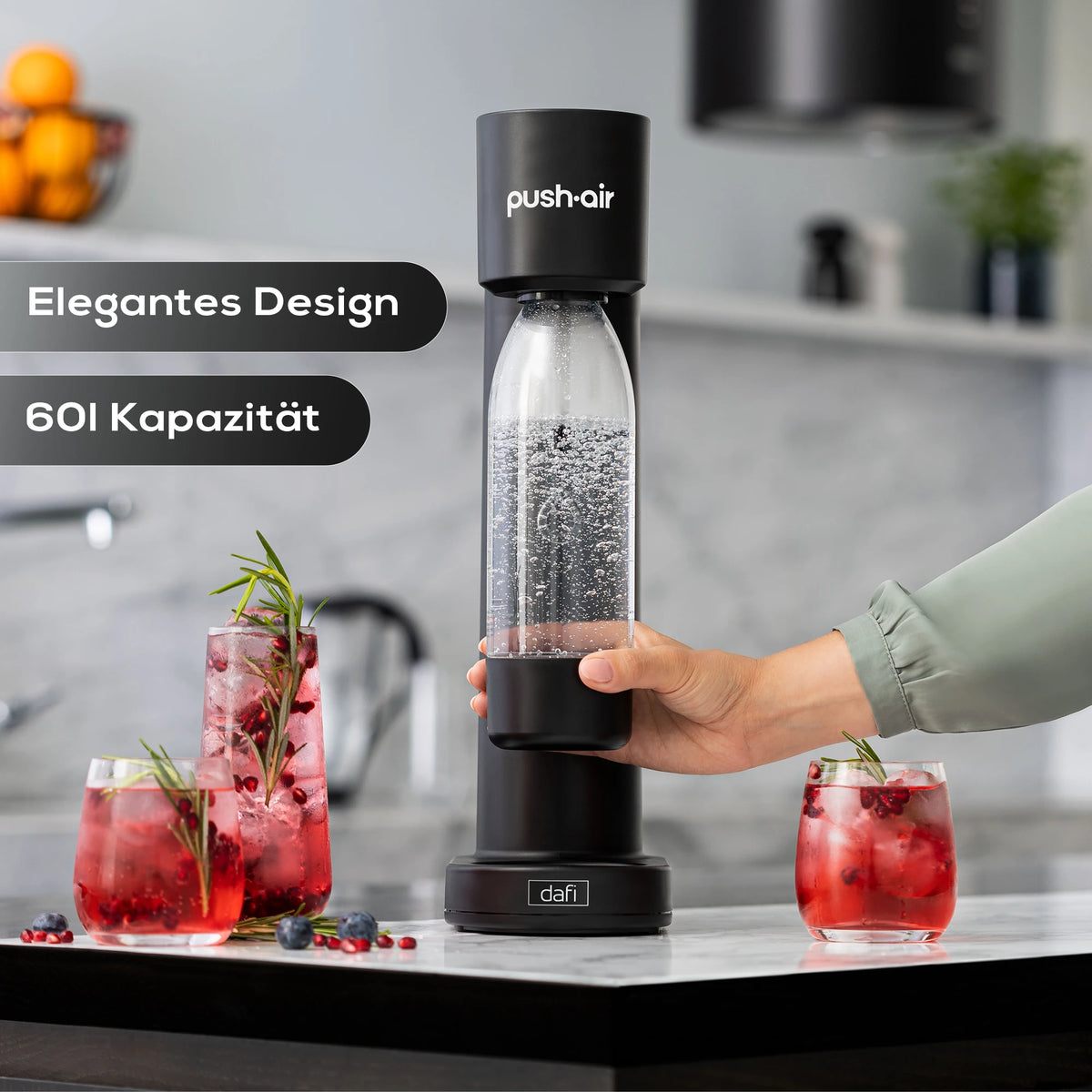 DAFI Wassersprudler Pushair inkl. 1 Co2 Zylinder und 0,7l Flasche